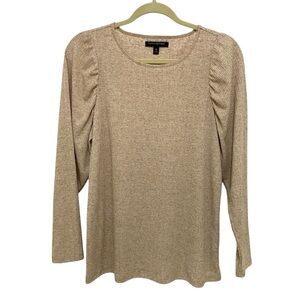 Banana Republic Women's Tan Ruched Puff Sleeve‎ Top Size Medium Neutral Feminine